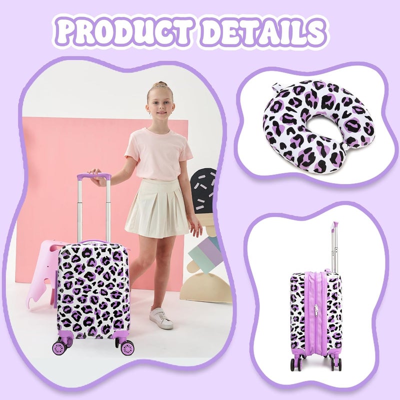 Esteemly Kid's Luggage Set 2 Piece Suitcase Set Hardside Luggage with Spinner Wheels Girls Carry on Toddler Travel Rolling Suitcase with Neck Pillow Airline Approved - Image 4